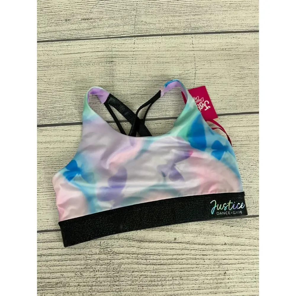 Justice Dance Gym Girl's Butterfly Cloud Iridescent Bra & Shorts Set Size Large
